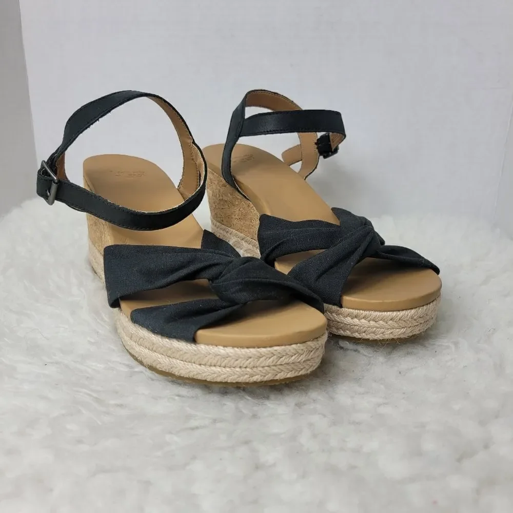 UGG Joslyn Women’s Sandals Platform Size 10 Wedge Cork Heel Leather Canvas Shoes